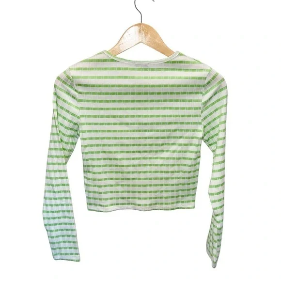 NEW Topshop Rib Stripe Front Cutout Long Sleeve Crop Top Multi Green & White - Picture 4 of 4